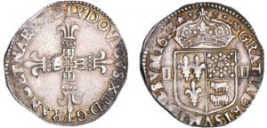 Louis XIII (1610-1643) - ¼ d'écu de Béarn à la croix fleurdelisée - 1613 *M (Morlaàs)