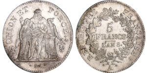 Consulat (1799-1804) - 5 francs Hercule union et force An 8 A (Paris)
