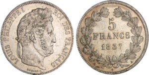 Louis-Philippe Ier (1830-1848) - 5 francs tête laurée 3ème type 1837 A (Paris)