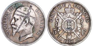 Napoléon III (1852-1870) - 5 francs tête laurée 1870 A (Paris) satirique