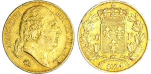 Louis XVIII (1815-1824) - 20 francs buste nu 1824 Q (Perpignan)
