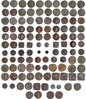 Collection de 57 monnaies de l'ancienne Inde et Bactrianes