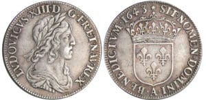 Louis XIII (1610-1643) - ¼ d'écu du 2ème poinçon de Warin - 1643 A (Paris) Rose