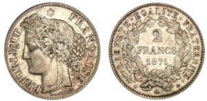 Troisième république (1871-1940) - 2 francs Cérès avec légende 1871 A (Paris)