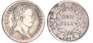 Napoléon 1er (1804-1814) - 1/2 franc revers république 1808 MA (Marseille)