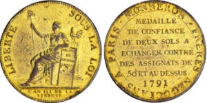 Constitution (1791-1792) - Monneron de 2 sols - 1791 flan doré