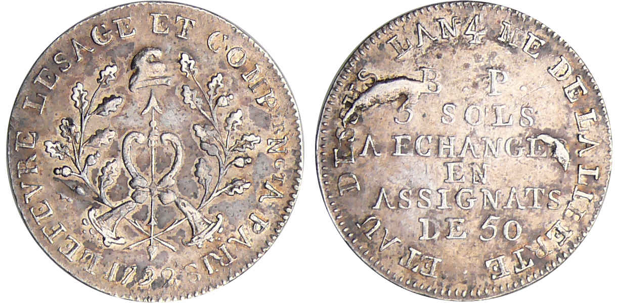 Constitution (1791-1792) - 5 sols de Lefèvre Lesage et Cie - 1792 / AN 4 Constitution (1791-1792) - 5 sols de Lefèvre Lesage et Cie - 1792 / AN 4