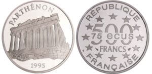 Monument de l'Europe - Grèce - Parthénon 75 écus / 500 francs 1995 platine