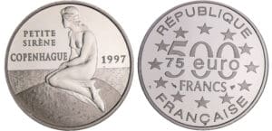 Monument de l'Europe - Danemark - La petite sirène 75 euro / 500 francs 1997 platine