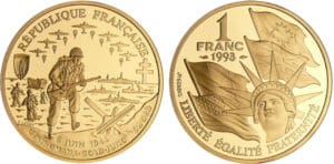 Cinquième république (1959- ) - 50ème anniversaire du débarquement - 1 franc Débarquement 1993 or