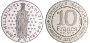 Cinquième république (1959- ) - 10 francs Hugues Capet 1987 platine