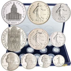 Cinquième république (1959- ) - Coffret piéfort en argent 10 monnaies - 1990 argent