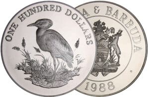 Antigua et Barbuda - Les oiseaux des Caraïbes - 100 dollars 1988 argent