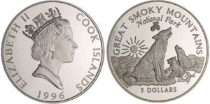 Iles Cook - Le loup - 5 dollars 1996