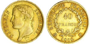 Napoléon 1er (1804-1814) - 40 francs revers république 1808 H (La Rochelle)