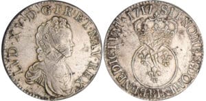 Louis XV (1715-1774) - Ecu vertugadin - 1717 B (Rouen) flan neuf