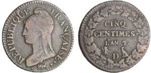 Directoire (1795-1799) - 5 centimes Dupré - grand module - An 7/5 D (Lyon)