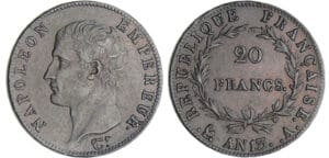 Napoléon 1er (1804-1814) - 20 francs tête nue An 13 A (Paris) épreuve en étain bronzé