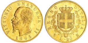Italie - Vittorio Emanuele II (1849-1861) - 20 lire 1865 (Turin)