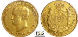 Italie - Napoléon 1er - 40 lire 1er type - Tranche en relief 1808 sans la lettre M
