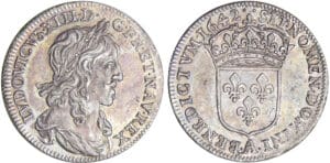 Louis XIII (1610-1643) - ¼ d'écu du 1er poinçon de Warin - 1642 A (Paris) point, point