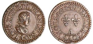 Louis XIII (1610-1643) - Piéfort quadruple du denier tournois au buste enfantin et col plat - 1618 A (Paris)