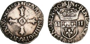 Henri IV - Quart d'écu à la croix feuillue - 1602 H (La Rochelle)