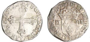 Louis XIII (1610-1643) - ¼ d'écu à la croix fleurdelisée, avers côté croix - 1613 9 (Rennes)