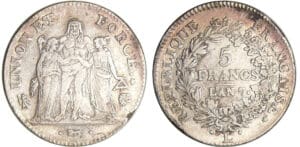 Directoire (1795-1799) - 5 francs Hercule union et force An 7 L (Bayonne)