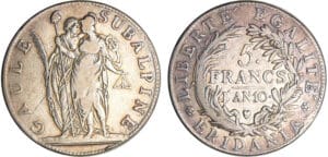 Italie - Gaule Subalpine - 5 lire AN 10 (1802) (Turin)