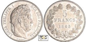 Louis-Philippe Ier (1830-1848) - 5 francs tête laurée 3ème type 1845 A (Paris)