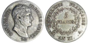 Bonaparte premier consul (1799-1804) - 5 francs An XI A (Paris) boite secrète
