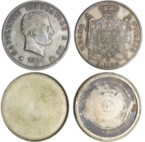 Italie - Règne d'Italie - 5 lire 2ème type - Tranche en creux 1808 M (Milan) boite secrète