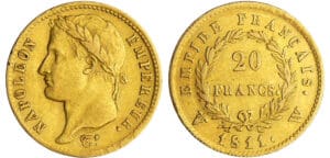 Napoléon 1er (1804-1814) - 20 francs revers empire 1811 W (Lille)