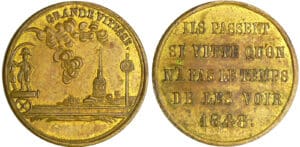 Médaille politique et Satirique - Cavaignac à l'arrière d'un train 1848