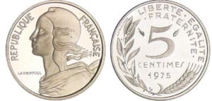 Cinquième république (1959- ) - 5 centimes Lagriffoul 1975 piéfort argent
