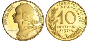 Cinquième république (1959- ) - 10 centimes Lagriffoul 1974 piéfort