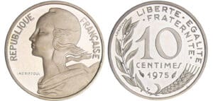 Cinquième république (1959- ) - 10 centimes Lagriffoul 1975 piéfort argent