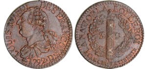 Constitution (1791-1792) - 3 deniers type FRANCOIS 1792 DL barré (Lyon)