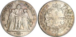 Directoire (1795-1799) - 5 francs Hercule union et force An 6 K (Bordeaux)