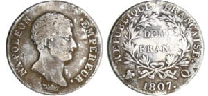 Napoléon 1er (1804-1814) - 1/2 franc empereur 1807 Q (Perpignan)