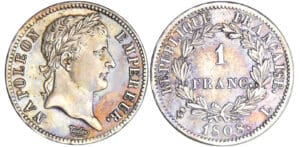 Napoléon 1er (1804-1814) - 1 franc revers république 1808 L (Bayonne)