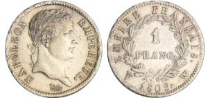Napoléon 1er (1804-1814) - 1 franc revers empire 1809 W (Lille)