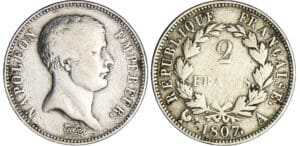 Napoléon 1er (1804-1814) - 2 francs tête de nègre 1807 A (Paris)