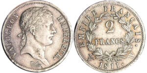 Napoléon 1er (1804-1814) - 2 francs revers empire 1811 W (Lille)