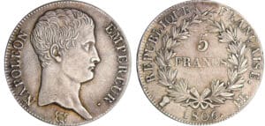 Napoléon 1er (1804-1814) - 5 francs calendrier grégorien 1806 BB (Strasbourg)