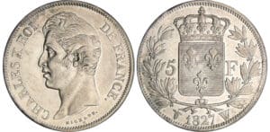 Charles X (1824-1830) - 5 francs 2ème type 1827 W (Lille)