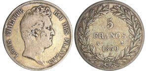 Louis-Philippe Ier (1830-1848) - 5 francs tête nue sans le I tranche en relief 1830 A (Paris)