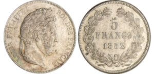 Louis-Philippe Ier (1830-1848) - 5 francs tête laurée 2ème type 1832 W (Lille)