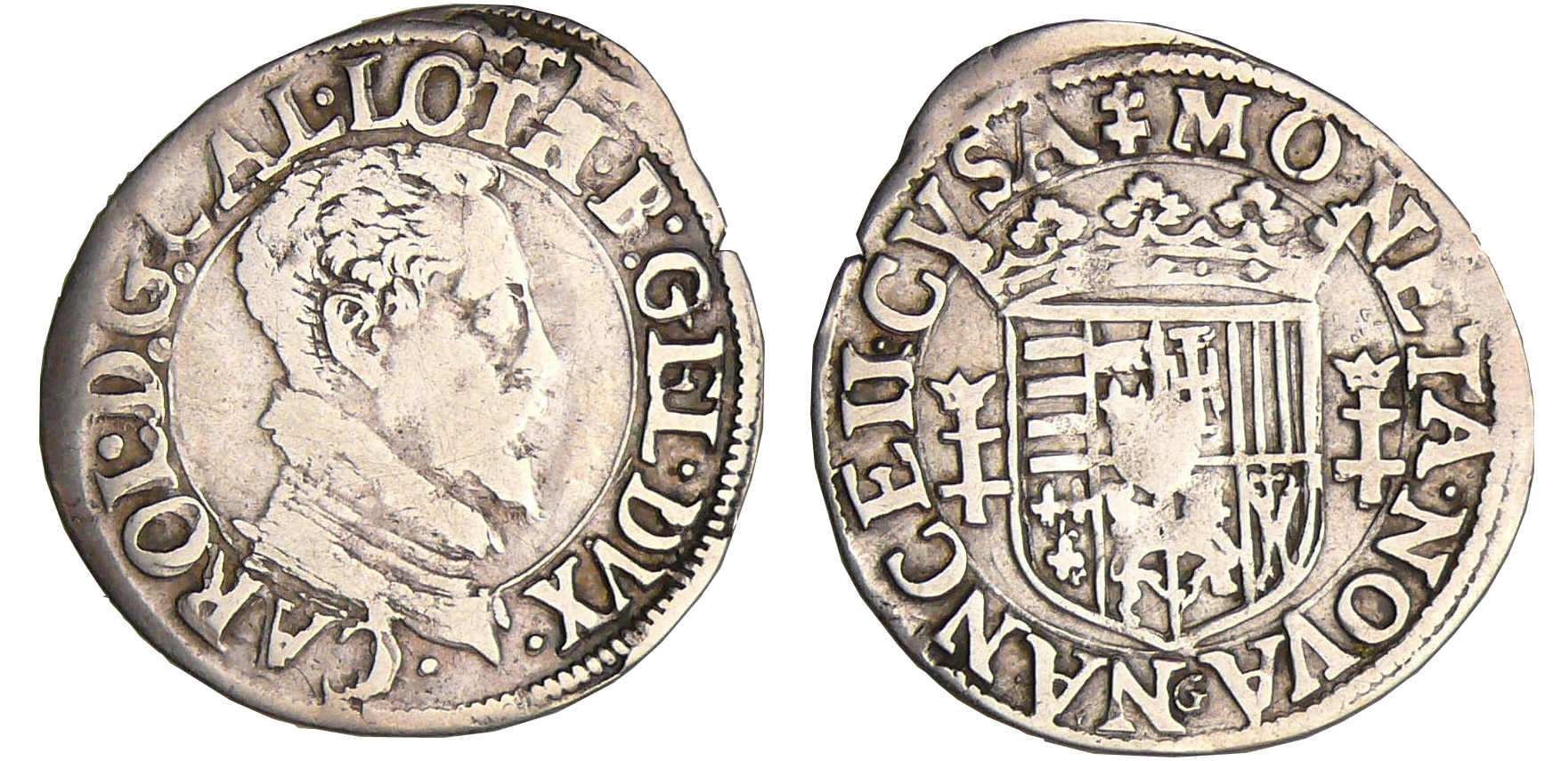 Lorraine - Duché de Lorraine - Charles III - Quart de teston au buste vieux et au col plat (Nancy) Lorraine - Duché de Lorraine - Charles III - Quart de teston au buste vieux et au col plat (Nancy)
